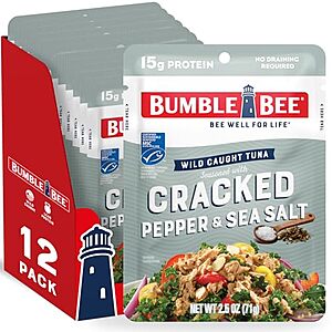 [SnS, AC] $7.01* | 12-Pack 2.5-Oz Bumble Bee Wild Caught Tuna Pouch (Cracked Pepper & Sea Salt) at Amazon