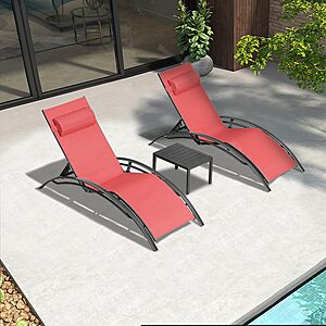 3-Piece PURPLE LEAF Aluminum Frame Patio Chaise Lounge Set $170.10 + Free Shipping