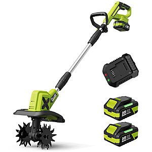 Grelawner 20V Cordless Tiller for Gardening 2x4.0Ah Batteries, 400RPM Electric Rototiller, 48 Steel Tines $54.99