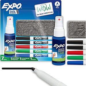EXPO Dry Erase Markers Kit, Fine Tip, Assorted Colors, Eraser, Spray Cleaner, 7 Count $6.64