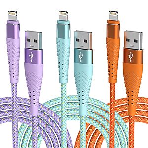 3-Pack 6' Cuanyeon Apple MFi Certified Nylon Braided Lightning Cable $3.50 + Free Shipping w/ Prime or on $35+