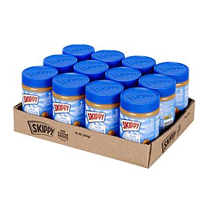 SKIPPY No Sugar Added Chunky Peanut Butter, 16 oz Jars (Pack of 12)