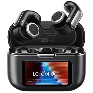 LC-dolida Open-Ear Clip-On Wireless Earbuds w/ Smart LED Display Charging Case (Black or Cream) $19.99 + Free Shipping w/ Prime or on $35+