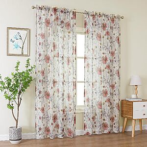OWENIE Crushed Sheer Curtains 96 Inch Length 2 Panels Set $6.99