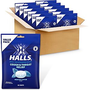 HALLS Cough & Throat Relief Mentho-Lyptus Cough Drops, 960 ct | No Synthetic Dyes, Value Pack, 12 Bags of 80 for as low as $17.79 after 5+ subscribe and save