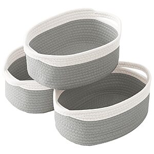 3-Pack HZFTJOY 12"x8"x5" Woven Cotton Rope Basket w/ handle $9.99 + Free Shipping w/ Prime or on $35+