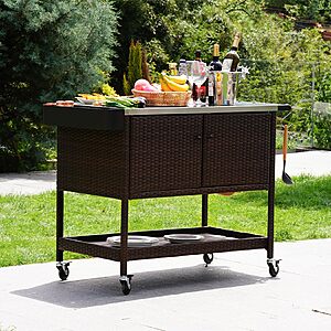 Grand patio Outdoor Bar Cart, Patio Storage Cabinet with Stainless Steel Top & Lockable Wheels $99