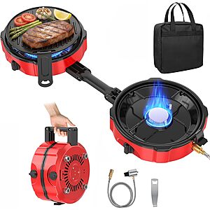 2 Burner Propane Camping Stove, 20000 BTU Foldable Portable Camp Stove with Piezo Ignition & Adjustable Burners $46.99