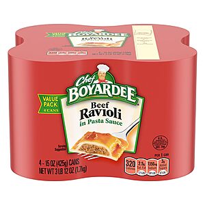 4-Pack 15-Ounce Chef Boyardee Beef Ravioli Cans $3 w/ S&S + Free Shipping w/ Prime or $35+