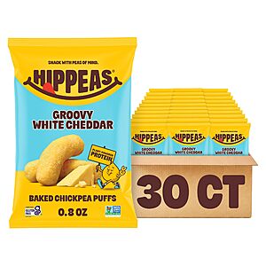 [S&S, AC] $16.29: HIPPEAS Chickpea Puffs, Groovy White Cheddar, Gluten Free Snacks, Dairy Free, Vegan (0.8oz) Pack of 30