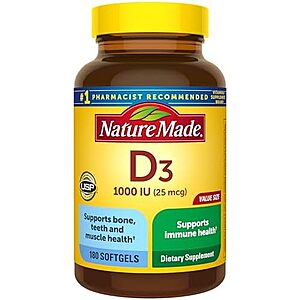 [SnS, AC] $4.23* | 180-Ct Nature Made Vitamin D3 1000 IU Softgels Supplement at Amazon