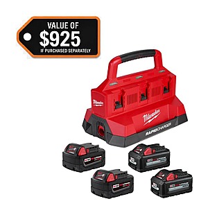 Milwaukee M18 18-Volt Lithium-Ion Battery Pack (2) 5.0Ah and High Output Battery Pack (2) 6.0Ah with PACKOUT 6-Port Rapid Charger $378.9