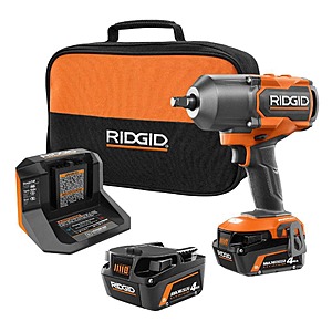 RIDGID 18V Brushless Cordless 4-Mode 1/2 in. High-Torque Impact Wrench Kit with (2) 4.0 Ah Lithium-Ion Batteries and Charger $179.1