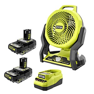 RYOBI ONE+ 18V Cordless Hybrid 7.5 in. Fan Kit w/ (2) 2Ah Batteries and Charger $107.1
