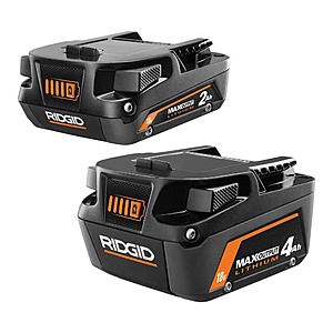 Ridgid 18V Lithium-Ion 2Ah, 4Ah MAX Output Battery Kit with (1) 2Ah MAX Output Battery, (1) 4Ah MAX Output Battery $61.32