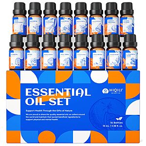HIQILI Top 16 Essential Oils Set for Skin, Aromatherapy & Home Use $9.99