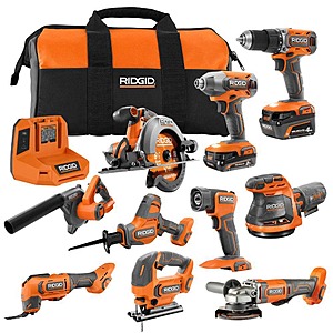 Ridgid 18-Volt Cordless 10-Tool Combo Kit with 2 Ah MAX Output Battery, 4 Ah MAX Output Battery, and Charger $427.5
