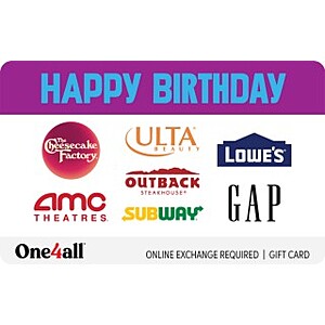 $7.50 bonus on select $50 One4All Gift Card, redeem for Lowe's, Subway, Kroger Gift Card Portal
