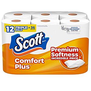 Scott ComfortPlus 1-Ply Toilet Paper (12 Triple Rolls, 231-Sheet) $5.40 w/ S&S + Free Shipping w/ Prime or on $35+