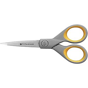 [NEW, AC] $6.48 | Westcott 13525 5-Inch Pointed Titanium-Bonded Crafting Scissors with Soft Handles, Gray/Yellow at Amazon