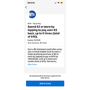 Amex + mta tab to pay is back! $3