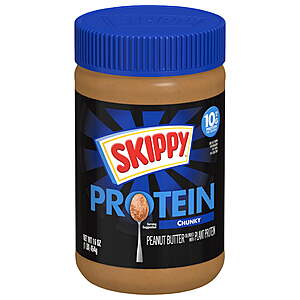 $4.23, get $1.50 Walmart Cash LIMIT 5 SKIPPY Chunky Peanut Butter Blended with Plant Protein, Shelf Stable, 16 oz Plastic Jar