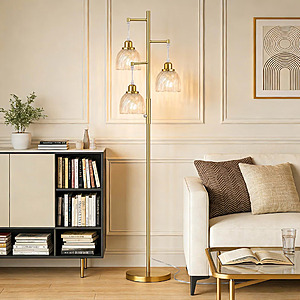 ROTTOGOON Dimmable Gold Floor Lamps for Living Room, Vintage Tree Standing Lamp with Glass Shades $39.99