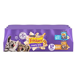 $13.80 or less S&S Clip Q AMZ Purina Friskies Meaty Bits with Ocean Fish and Chicken Dinner in Gravy Multi Cat Wet Cat Food Variety Pack - 13.5 Ounces (Pack of 12)