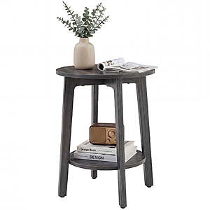 CONCETTA 2-Tier Round Bedside Table with Tapered Legs, Gray $17.99 + Free S&H w/ Walmart+ or $35+