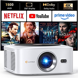 HAPPRUN 1500 ANSI Smart Projector $99.18 + Free Shipping $99.19