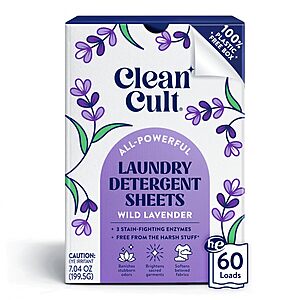 60-Count Cleancult Laundry Detergent Sheets (Wild Lavender) $5.49 w/ S&S + Free Shipping w/ Prime or on $35+