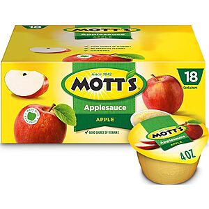 18-Count 4-Ounce Mott's Applesauce Cups $4.19 w/ S&S + Free Shipping w/ Prime or on $35+