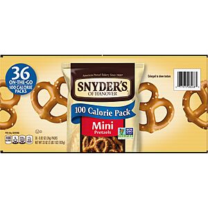 $9.59 or less S&S, 15% off Q Snyder's of Hanover Mini Pretzels, 100 Calorie Individual Packs, 36 Ct