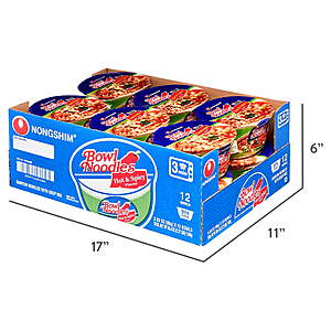 $11 FS WALMART+ or PU where available: Nongshim Bowl Noodle Hot & Spicy Ramen Noodle Soup Bowl, 3.03oz X 12, Shelf-Stable $10.99
