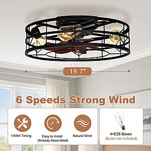 TCL 20" Low Profile Caged Ceiling Fans with Lights & Remote $70 + Free S/H