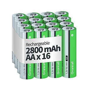 16-Pack Granicell AA 2800mAh 1.2V NiMH Rechargeable Batteries $9.99
