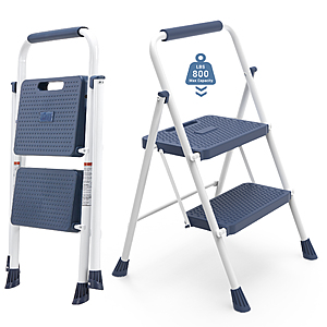 $24.45 FS WALMART+Marketplace  edx 2 Step Ladder, Portable Folding Step Stool Heavy Duty, Blue-White with 800 lb capacity