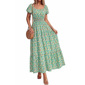 BTFBM Women's Floral Short Sleeve Flowy A-Line Maxi Dress $11.04 + Free Shipping w/ Prime or on $35+