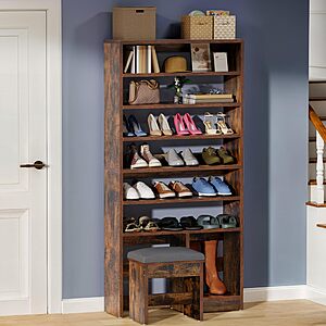 YITAHOME 8-Tier Shoe Cabinet w/ Hidden Bench ( Rustic Brown) $65 + Free Shipping
