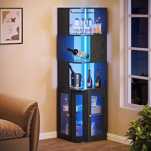 YITAHOME Corner Wine Cabinet w/ LED Lights & Glass Holder $49 + FS
