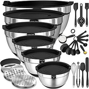 Thickened Heavy-Duty 26pcs Stainless Steel Bowl, Mixing Bowl Set with Lid, Grater Attachment $35.99