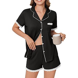 Ekouaer Womens Short Sleeve Pajamas Set Soft Sleepwear Button Down Lounge (various) - from $7.99