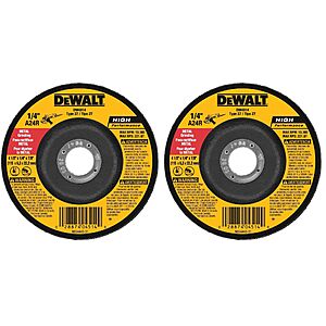 DEWALT DW4514 1/4" Thick Grinding Wheel with 4-1/2" Diameter and 7/8" Arbor (Pack of 2) $3.52