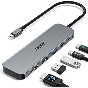 Acer 5-in-1 USB-C Hub w/ 4K@60Hz HDMI, 100W Power Delivery, USB-C & USB-A 3.0 Data Ports $12 + Free Shipping w/ Prime or on $35+