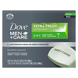 DOVE MEN + CARE 3 in Cleanser for Body, Face, and Shaving 8 Bars 3.75 oz~$9.67 After Coupon & S&S @ Amazon