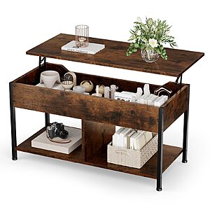 OLIXIS Coffee Table with Storage for Home Living Room Office, Rust Brown $69.99