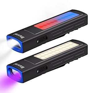 2-Pack Banral 4-in-1 UV Flashlight Rechargeable Flashlight w/ COB & White Flood Light $23.34 ($11.67 each) + Free Shipping w/ Prime or on $35+