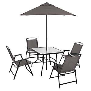 Mainstays Albany Lane 6-Piece Steel Outdoor Patio Dining Set with Umbrella, Gray or Tan, $97, FS, Walmart