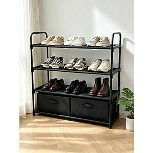 Mainstays 4 Shelf Closet Storage Organizer for Clothes with 2 Fabric Bins, Black, Metal Frame, $24.88, Walmart