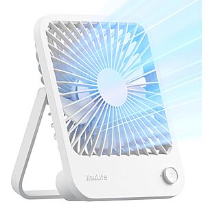 JISULIFE 180° Foldable Portable Desk Fan w/ 4-Speed Battery Operated (White) $9 + Free Shipping w/ Prime or on $35+